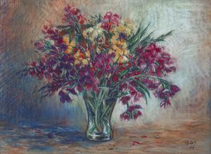 sl 011, vibrant flowers, pastel, 35x25 cm, 1985
