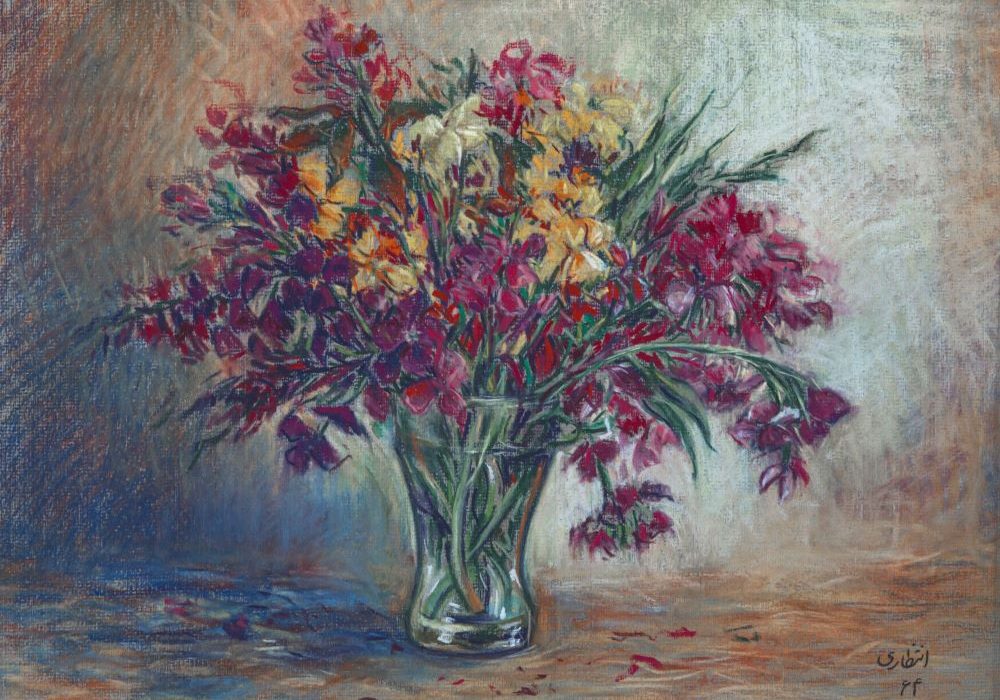 sl 011, vibrant flowers, pastel, 35x25 cm, 1985